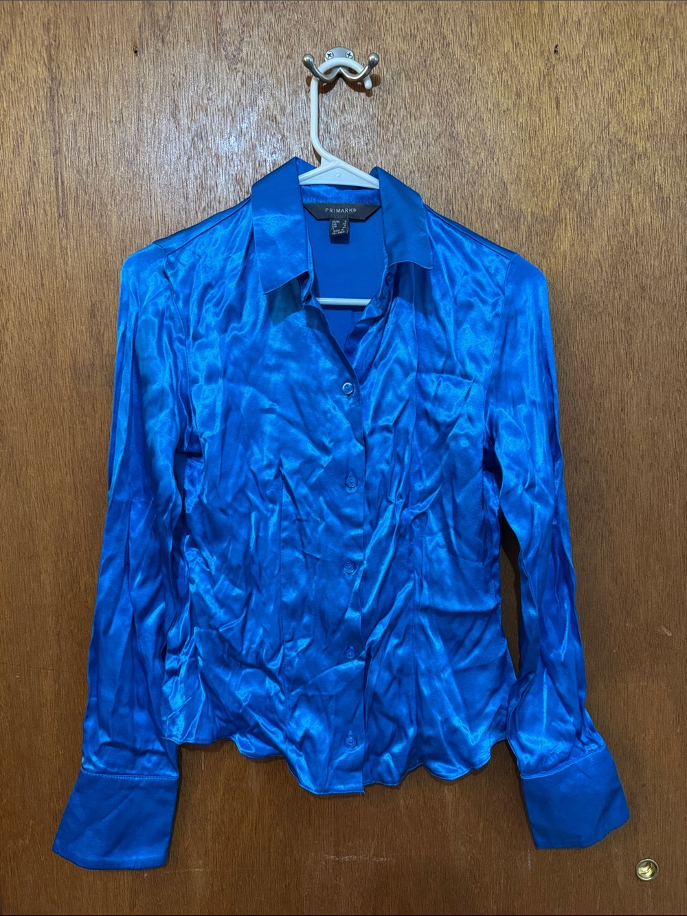 Blue Satin Button-Up Shirt